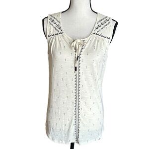 Eddie Bauer Women Sleeveless Cotton Blend Tank Top Blouse Size M‎ Embroidered